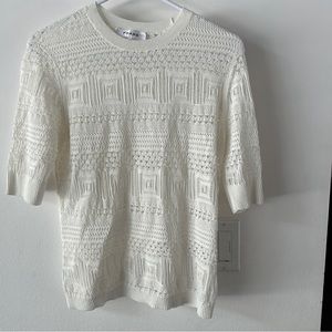 Frame Denim white open weave elbow length sweater